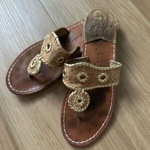 Jack Rogers leather flat sandals size 8 cork and gold
